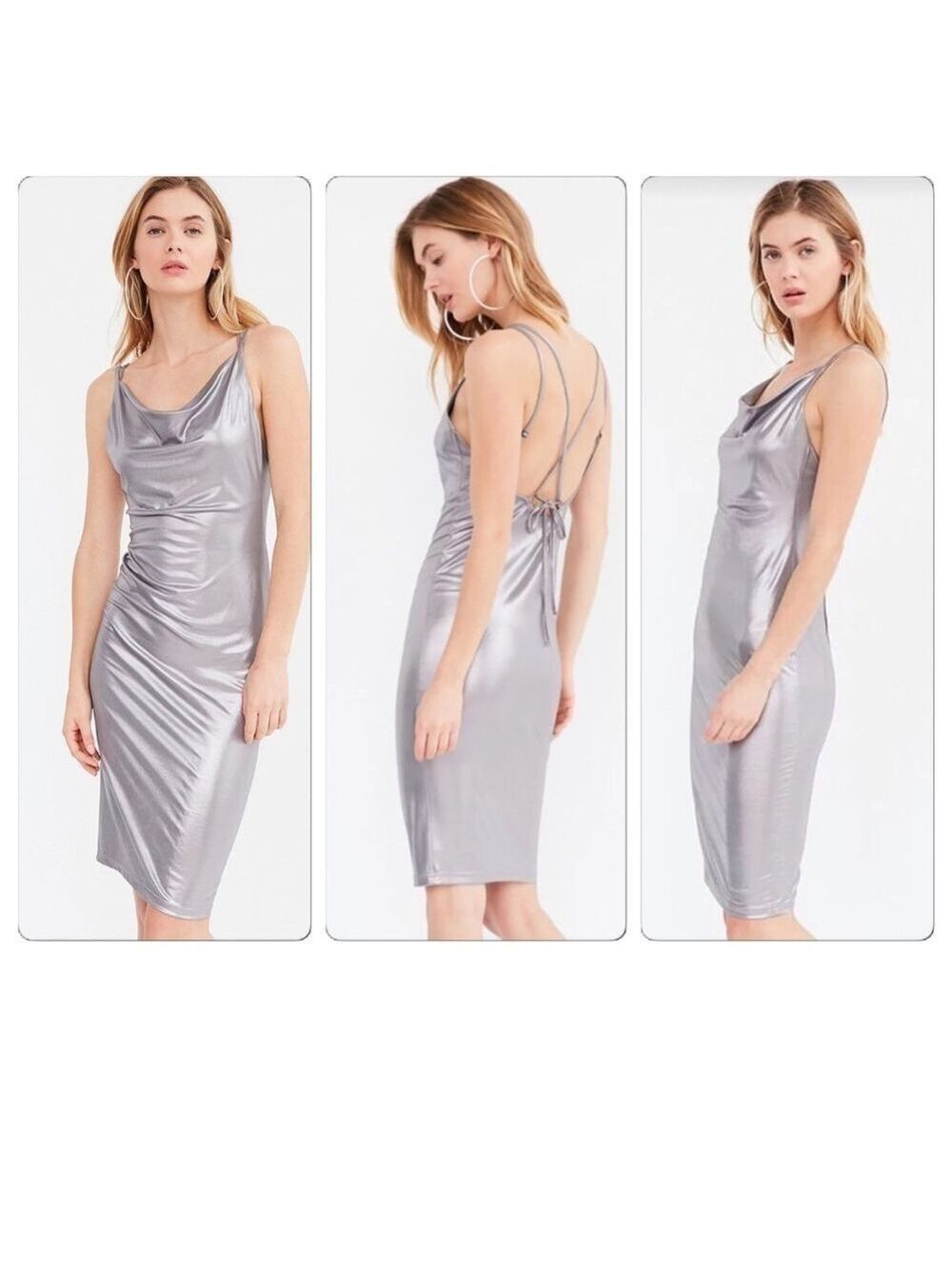 Rare London Urban Outfitters metallic silver formal backless draped dress